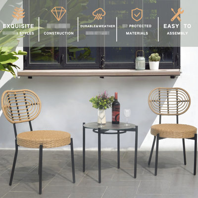 Mobilier de bistro extérieur - 3 pièces. Résistant aux intempéries, acier inoxydable. Siège ergonomique. Idéal pour le jardin, la terrasse ou la cour. Facile à nettoyer et à assembler. Pas de coussins. Noir + couleurs naturelles. 2