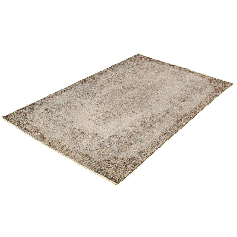 Tapis intérieur de laine beige 5 pi 10 po x 9 pi 2 po one-of-kind à la main-noué la 1980 Overdyed