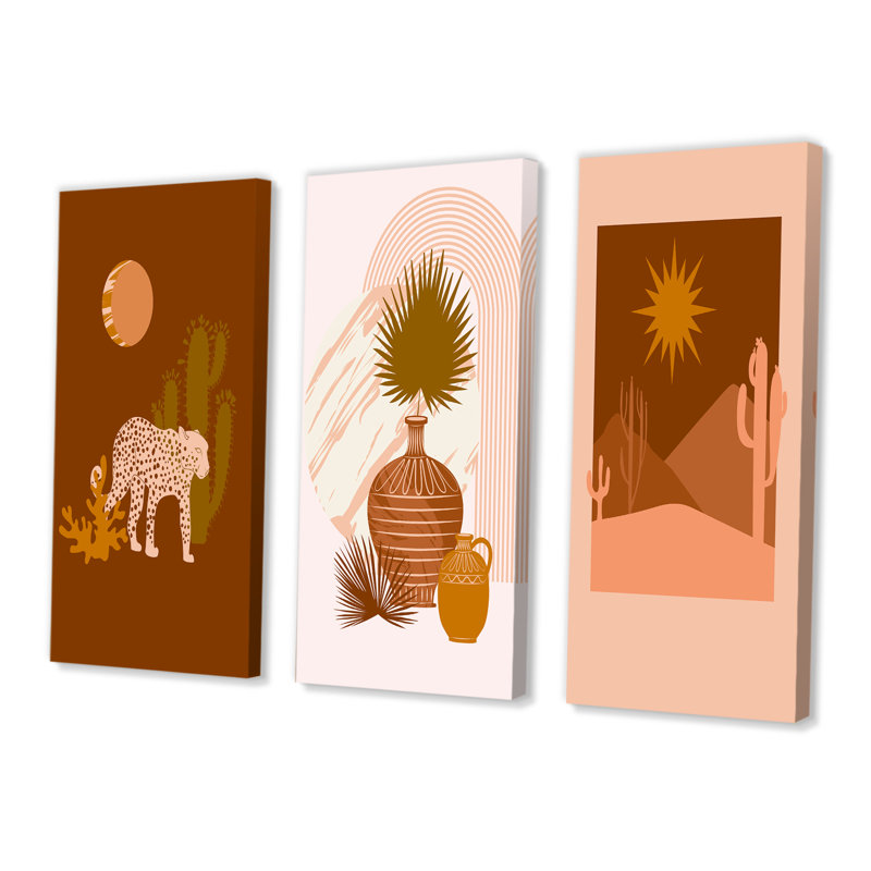 Tropical Boho Wildlife Decor III - ensemble d'art moderne Mid-Century de 3 pièces, H 28 po x l 36 po