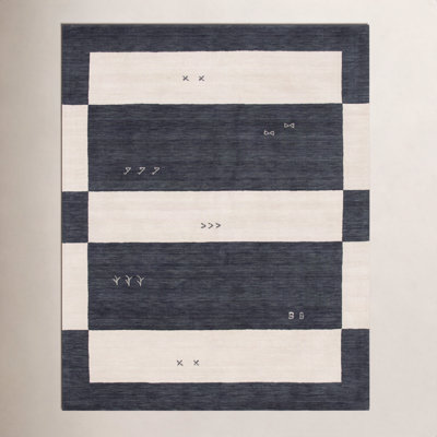 Santiago Cream Black Handmade Wool Geometric Rug