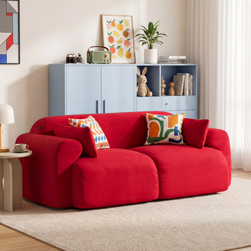 Boneless 73.2" Upholstered Loveseat Sofa, Corduroy Boneless Sofa, Comfy Small Cloud Couch for Small Spaces, Living Room, Bedroom, Apartment, No Assembly