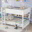 Lit superposé en bois de pin massif avec rangement, station de charge, barrières de sécurité et amp; Chambre familiale blanche sans sommier