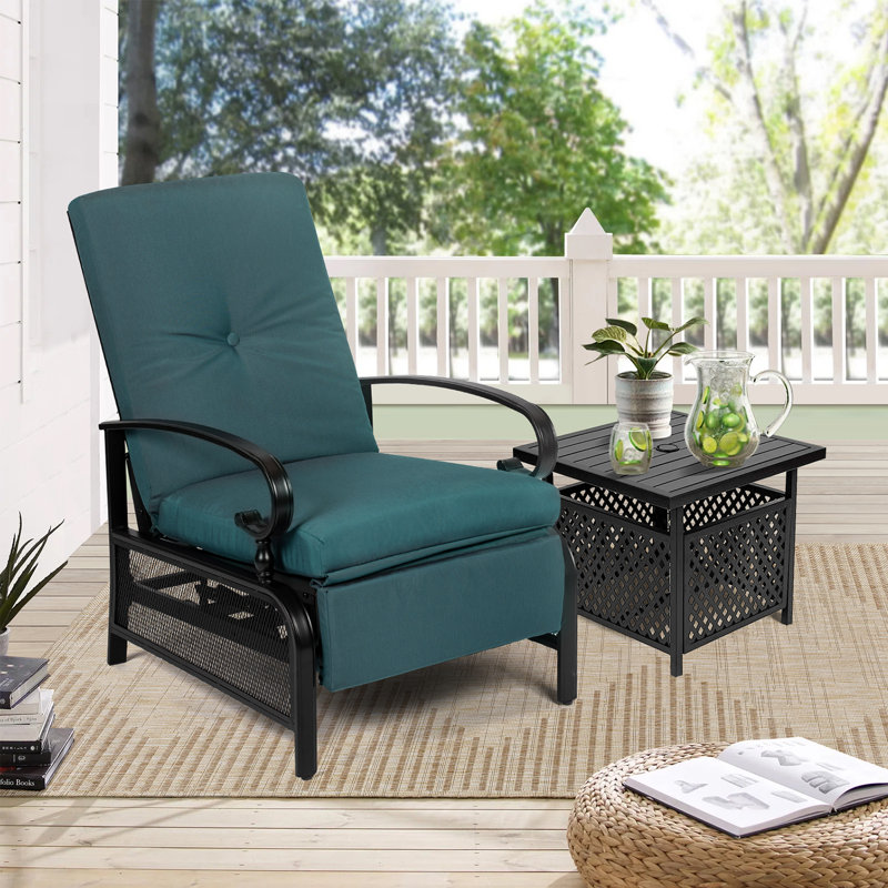 Chaise de patio inclinable avec coussins, Bleu