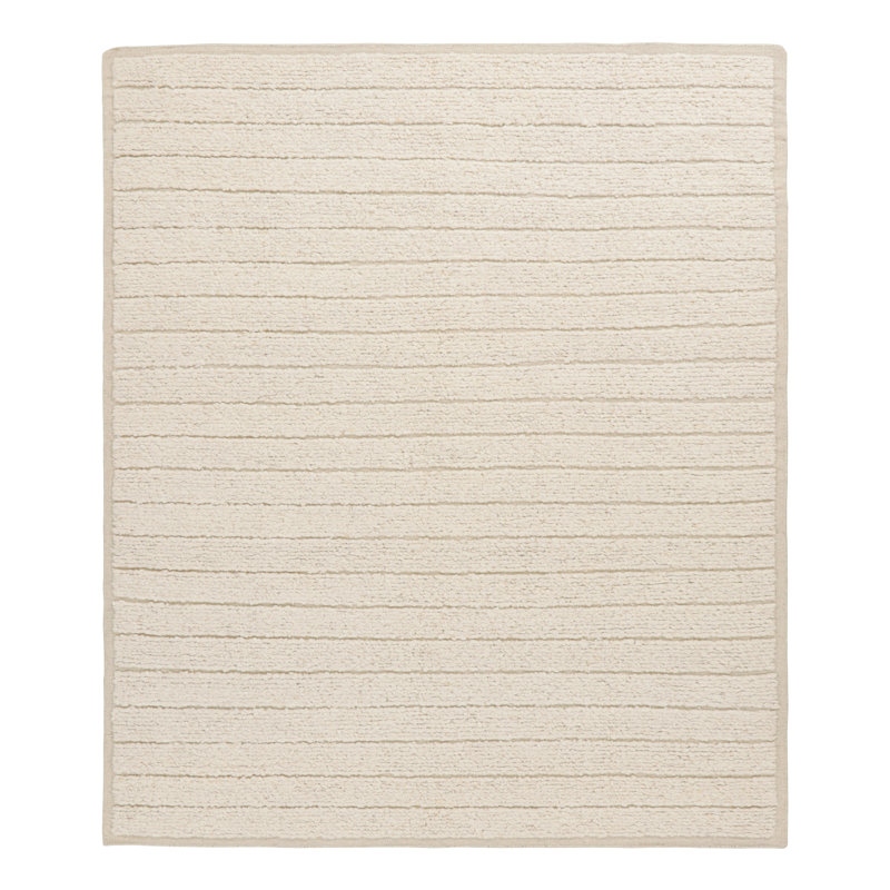 Wool Striped Area Rug in White, Rectangle 12' x 15'