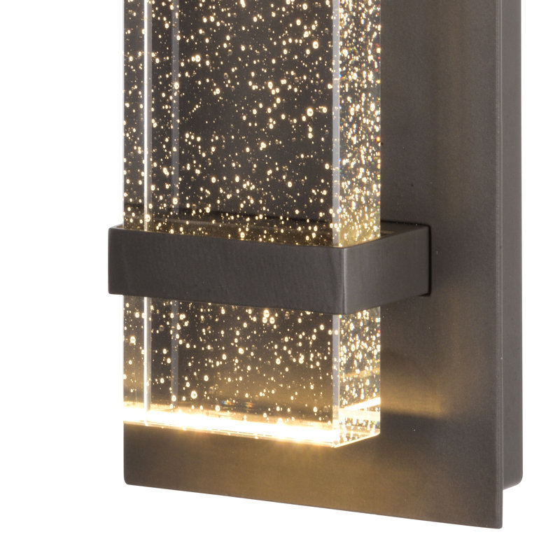Cherrise 13.75 in. H 1-Light Mystic Pewter Contemporary Outdoor Wall Sconce made of Rust-Resistant Aluminum, Bubble Glass Shade, Integrated LED, Use for Exterior Porch Patio Front Door or Garage