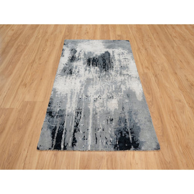 3'1"x5'3" Black Abstract Design Wool and Silk Hand Knotted Oriental Rug 182D85B932184BF98DD257AA6DC69497