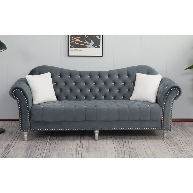 Canapé rembourré 88,5 po Jarvous, Gris, 37" H x 88.5" W x 31" D