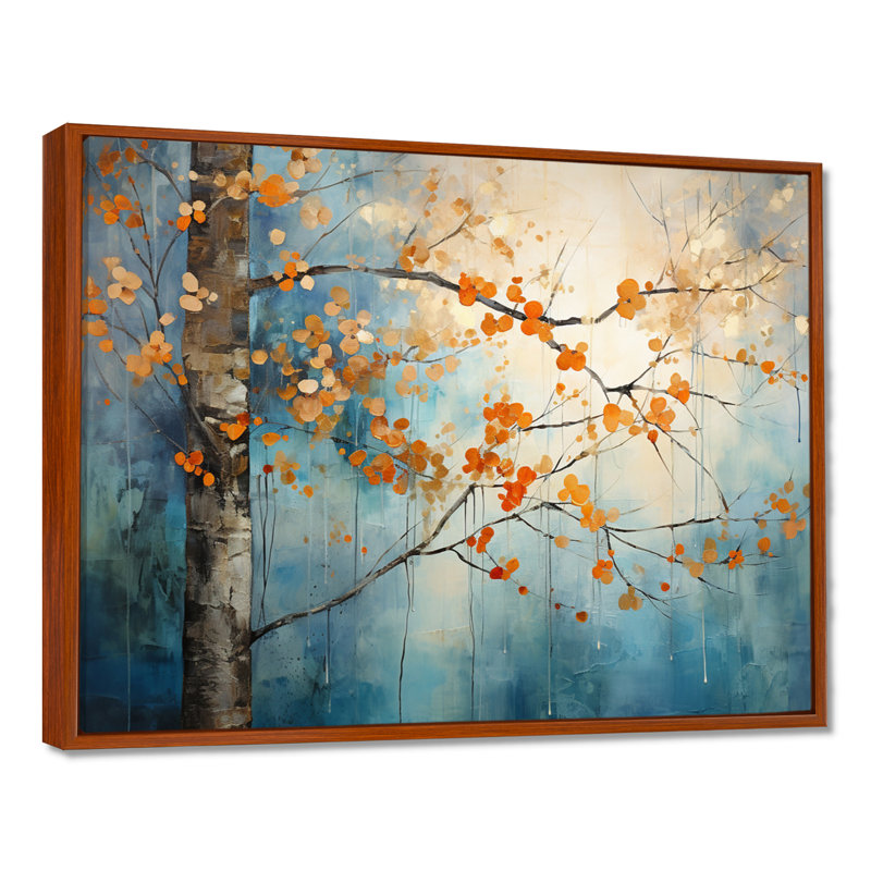 Érable orange sarcelle brillant, braises II - Art mural érable, H 34 po x l 44 po, Reproduction avec cadre flottant, Maple