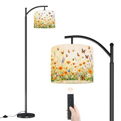 Arc Floor Lamp Butterflies Harmony Golden Sunset Watercolor Floor Lamps with Remote LED Lights Adjustable Lamp Shades Tall Standing Lamps for Reading Office Living Room