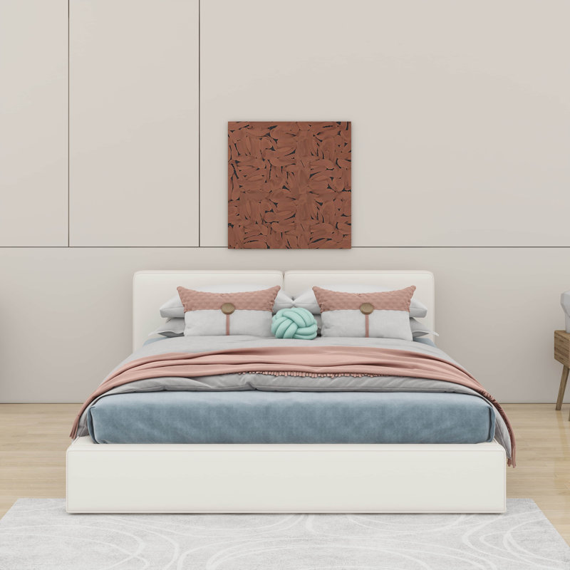 Grand lit tapissier au sol en velours, Beige