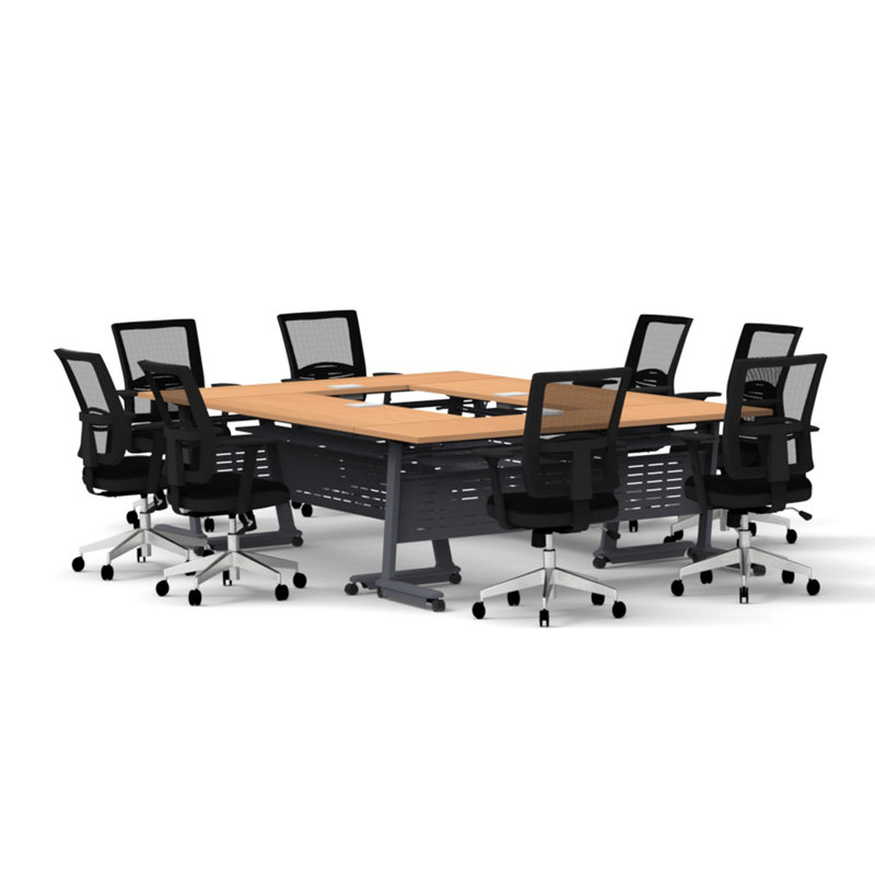 Rectangle 8 Person Flip Top 72'' L Modular Training Table and Chair Set with Casters and Modesty Panel and Cable Management