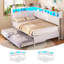Cadre de lit d'angle simple avec lit gigogne, tête de lit de rangement DEL, lit de jour blanc convertible en lit king size avec station de recharge, barrière de sécurité bibliothèque rembourrée, lit de jour pour chambre d'adolescent ou chambre d'amis-133631944-133631945