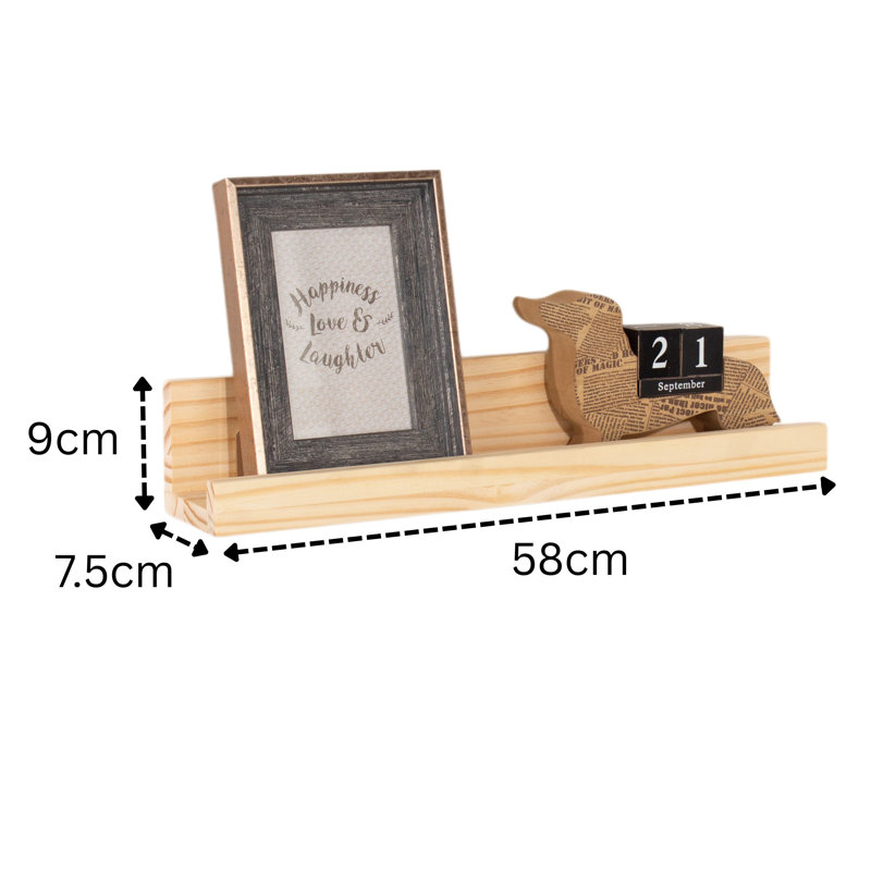 Pine Solid Wood Picture Ledge Wall Shelf, 9cm H x 48cm W x 7.5cm D