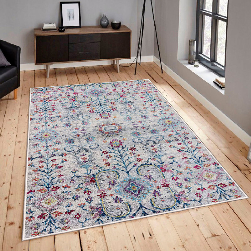 Durable Cotton Area Rug, 3.3 x 9.8 Feet | 100% Cotton, 1.3 lbs/sq ft | Pile Height: 0.4 in, Total Thickness: 0.3 in | Antibacterial, Non-Slip PVC Underside | Machine Washable, Blue, Orange, Pink & Grey Design for Home Decor