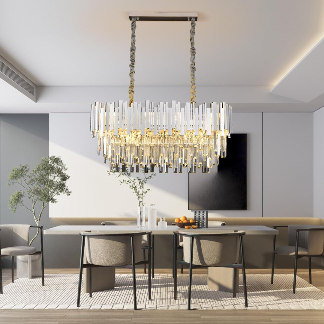 Ahriyah Crystal Chandelier,Luxury E14 Crystal Chandelier,2 in 1 Chandeliers Ceiling Light,Gold Ceiling Lights Living Room,Round Lampshades 3 Tiers K9