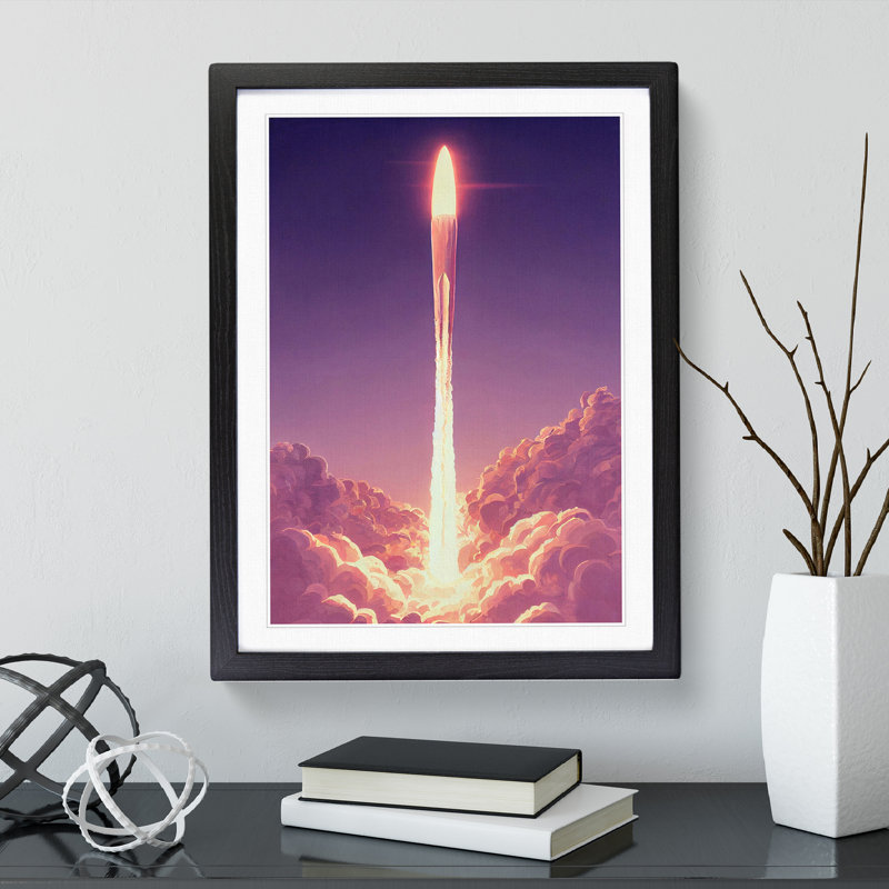 XV1022-4006X Spaceship Rocket In Flight No.3 - Single Picture Frame Print, Black, 64cm H x 46cm W x 2cm D