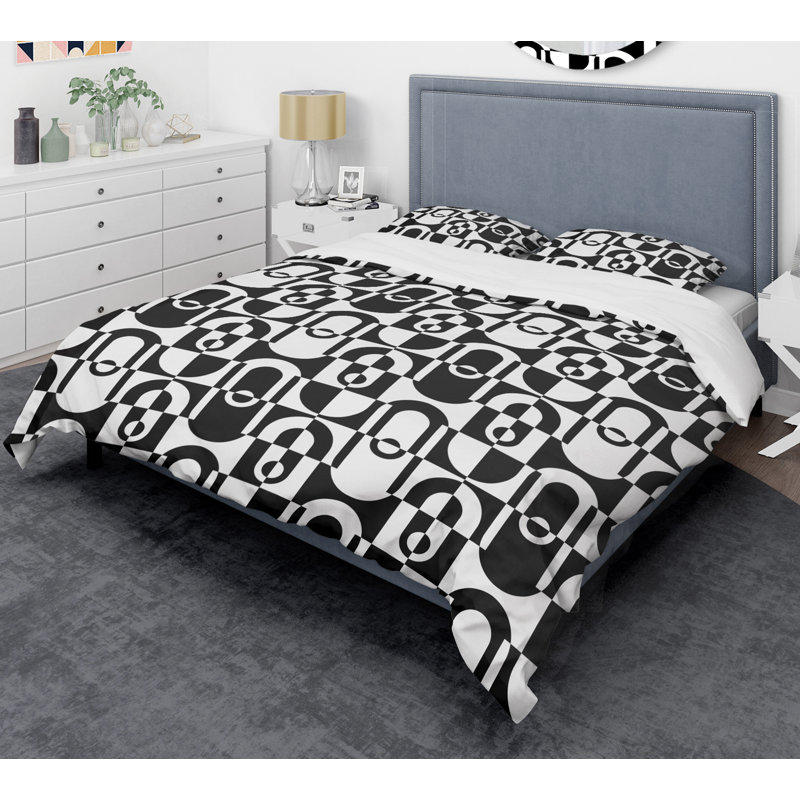 Ensemble de housse de couette monochrome Mid-Century, Housse de couette très grand + 2 taies décoratives