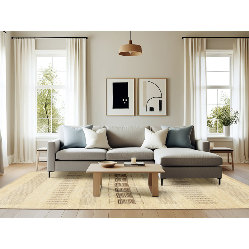 Tapis beige/gris contemporain, Rectangle 6 pi x 9 pi
