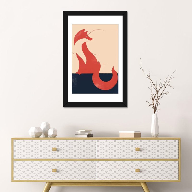 «The Fox», impression sur toile, Blanc, Papier beaux-arts encadré noir, H 32 po x l 24 po x P 1 po
