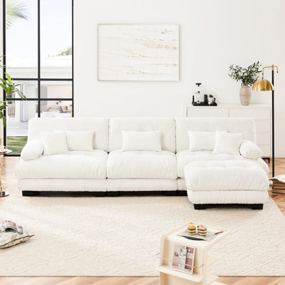 Deep Seat Sectional Couch - Luxury Chenille Modular With White For Living Room Oversized L Shaped Style