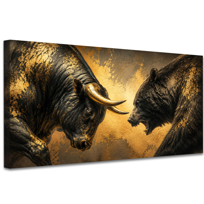 Impression d'art sur toile Bull & Bear, 16" H x 32" W