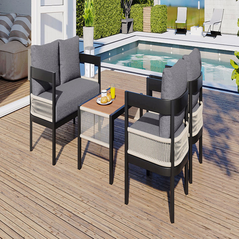 Multi-Person Outdoor Iron Sofa Set With A Table, Rattan Decoration Waterproof Rust-Proof Suitable For Garden Lawn Use, Gray