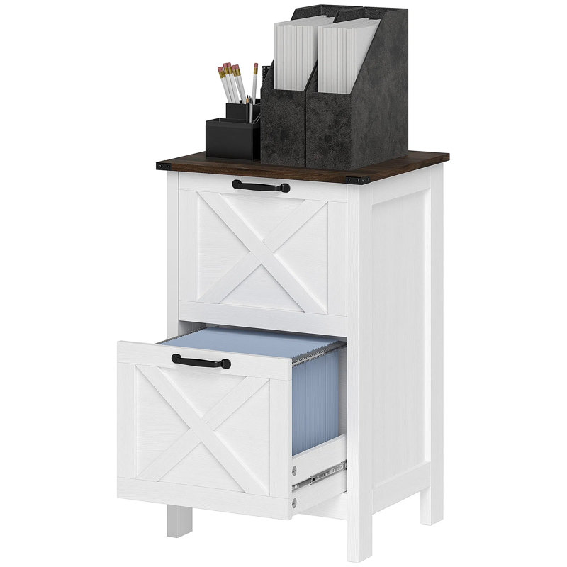 Classeur vertical vertical à 2 tiroirs, armoire de rangement rustique pour dossiers de format lettre et format A4, White