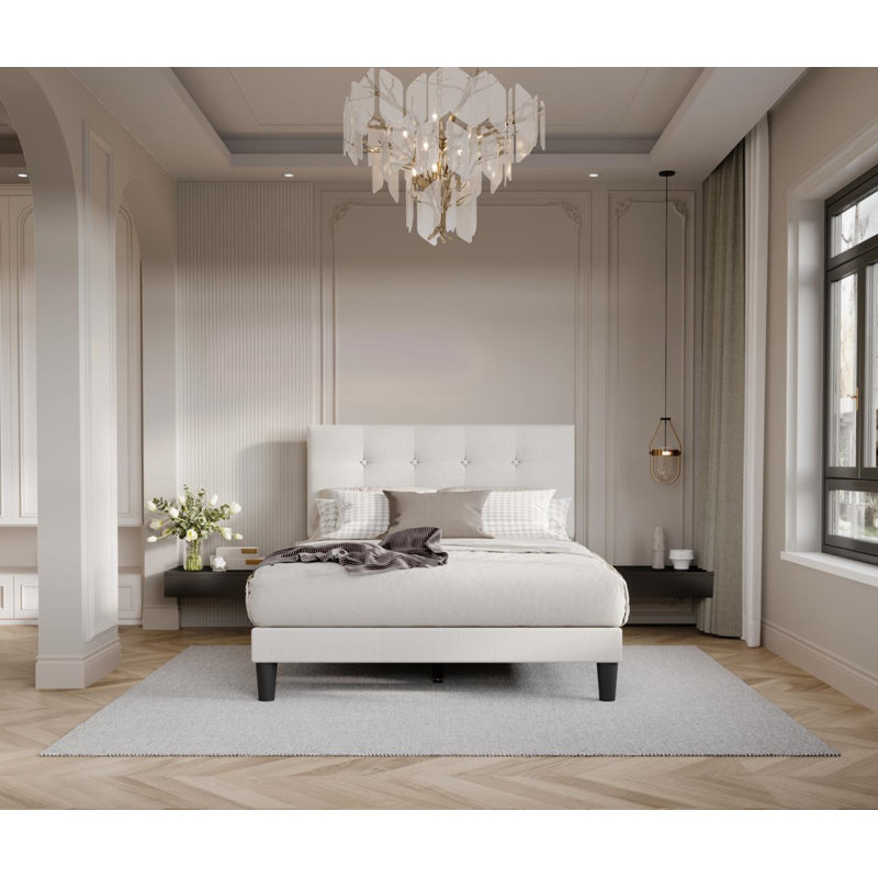 Lit tapissier Dora, Grand, Latte