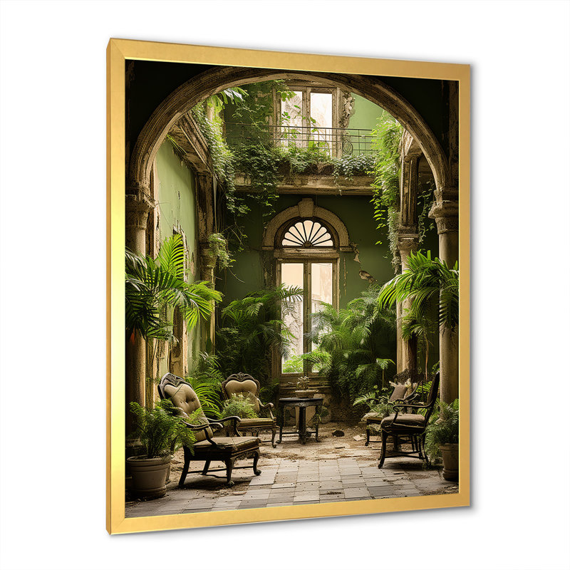 Cuba Colonail Charm Oasis sur impression sur toile, H 32 po x l 16 po x P 1 po, Cadre doré simple