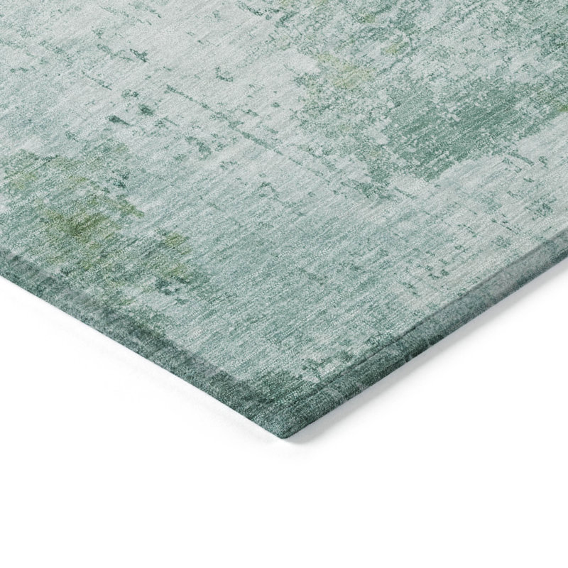 Aqua Rectangular Washable Synthetic Indoor/Outdoor Rug