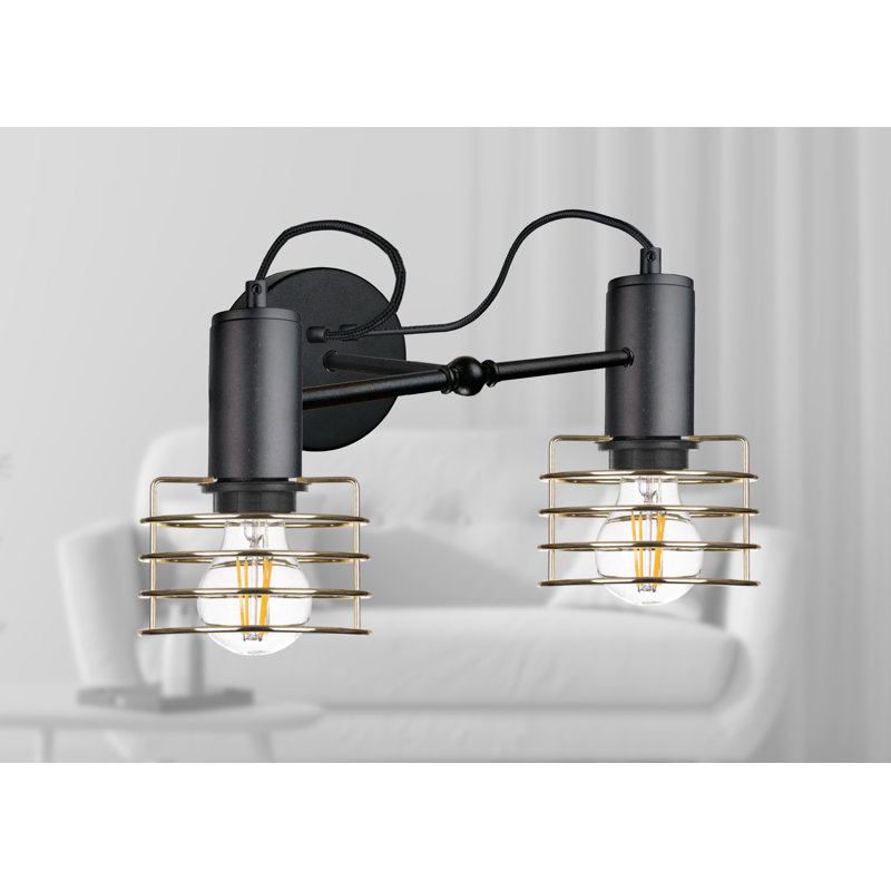 Odenville Steel Armed Sconce, Black/Gold, Gold