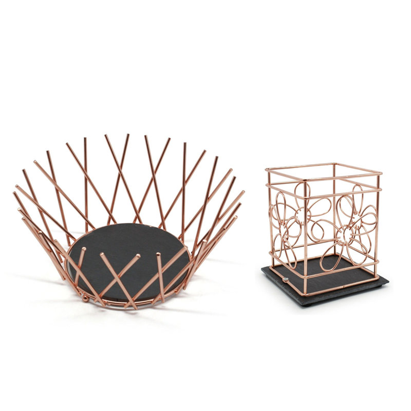 Fruit Bowl Basket Utensils Holder Wine Decorative Storage Display Copper	