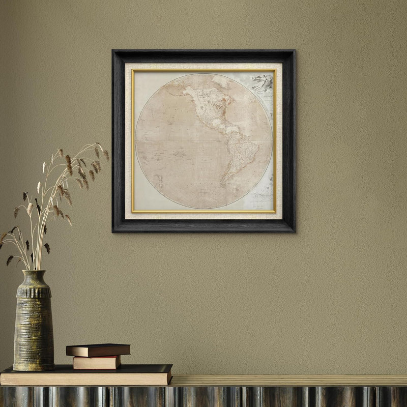 World Map " Brown Circles ", Black Framed