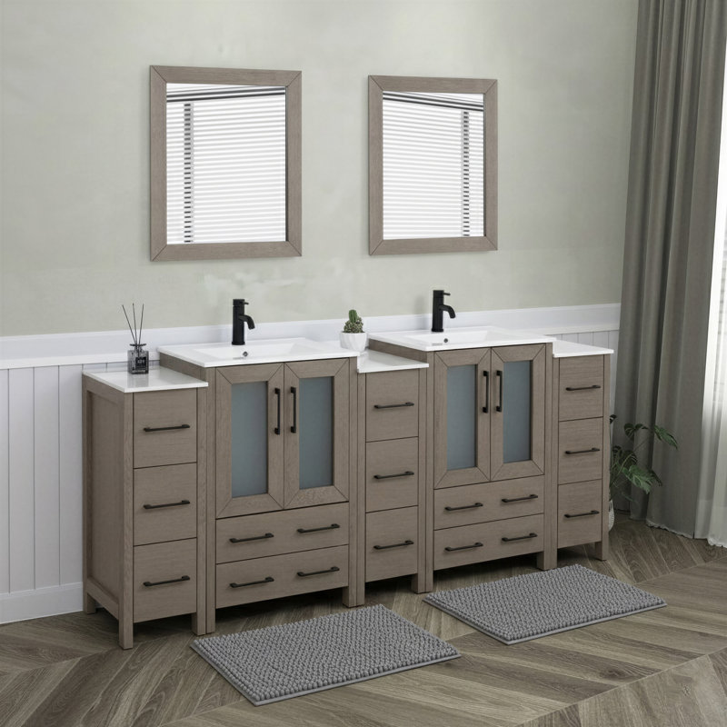  Framed 84" Double Bathroom Vanity Set, Dark Gray