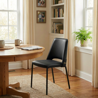 PU Leather Dining Chair, Upholstered Armless Side Chair with Padded Seat & Metal Frame for Kitchen, Living Room, Office, Vanity