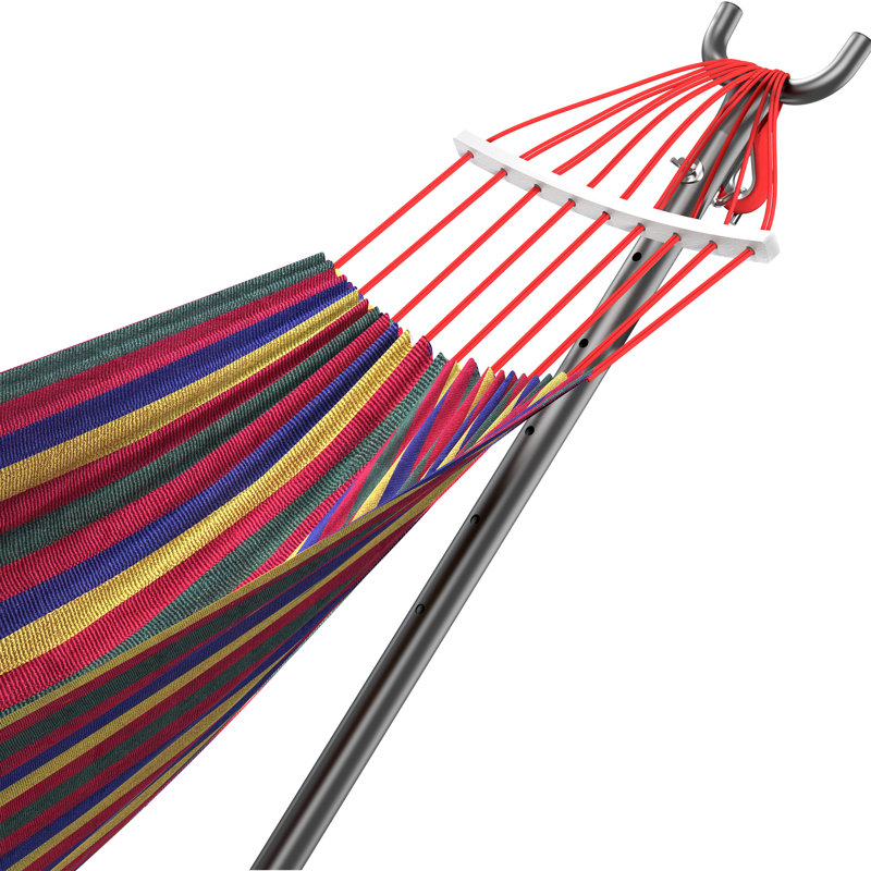 Hamac portable pour 2 personnes avec support en acier robuste, capacité de 450 lb, installation autoportante sans outils, résistant aux intempéries pour le patio, la cour et l'intérieur - Large rouge 