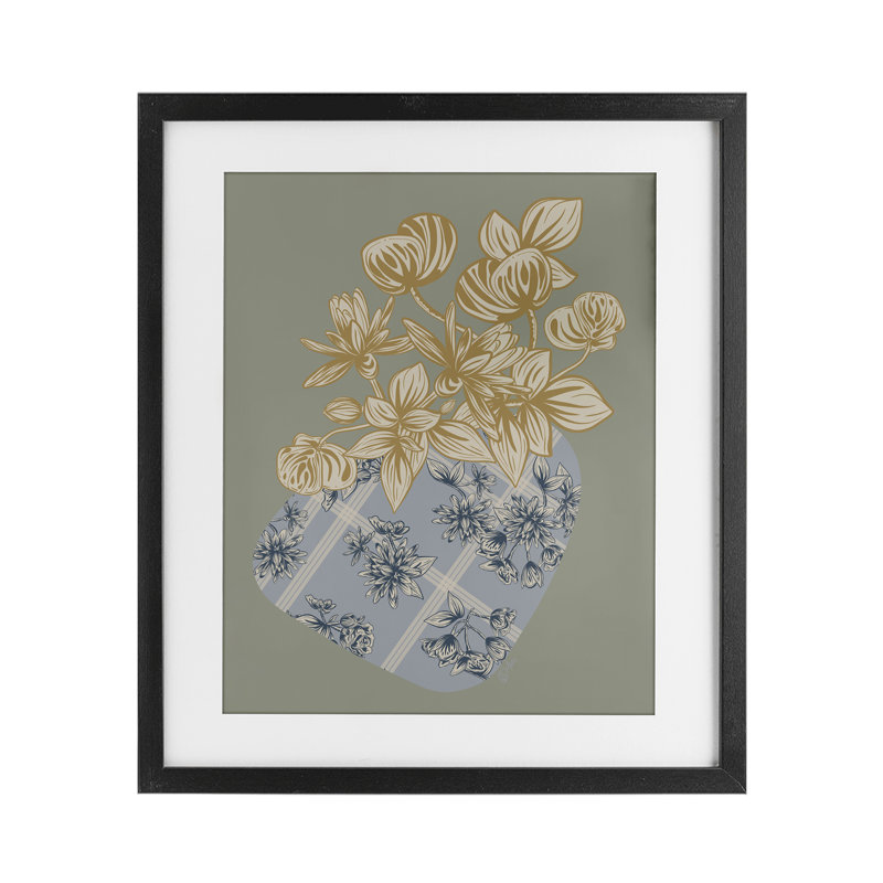 «Beneath The Trees Florals», reproduction sous verre encadrée, design par Beki Marquardt, Cadre noir minuit