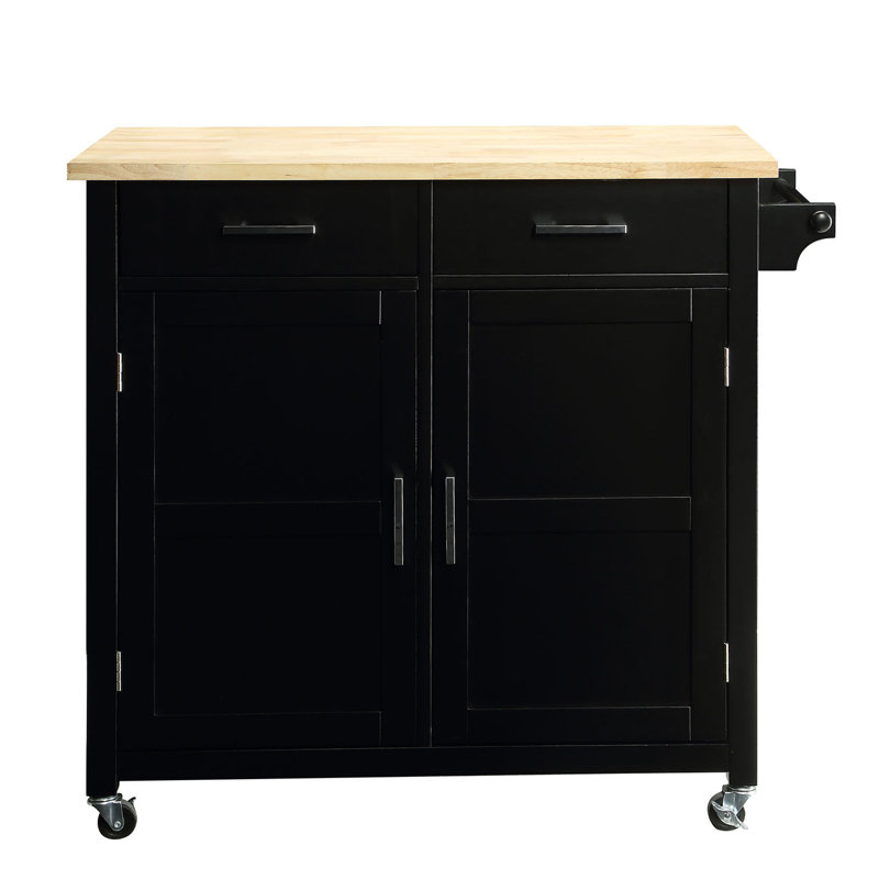 Ozkardes Solid Wood Top Kitchen Cart, Black