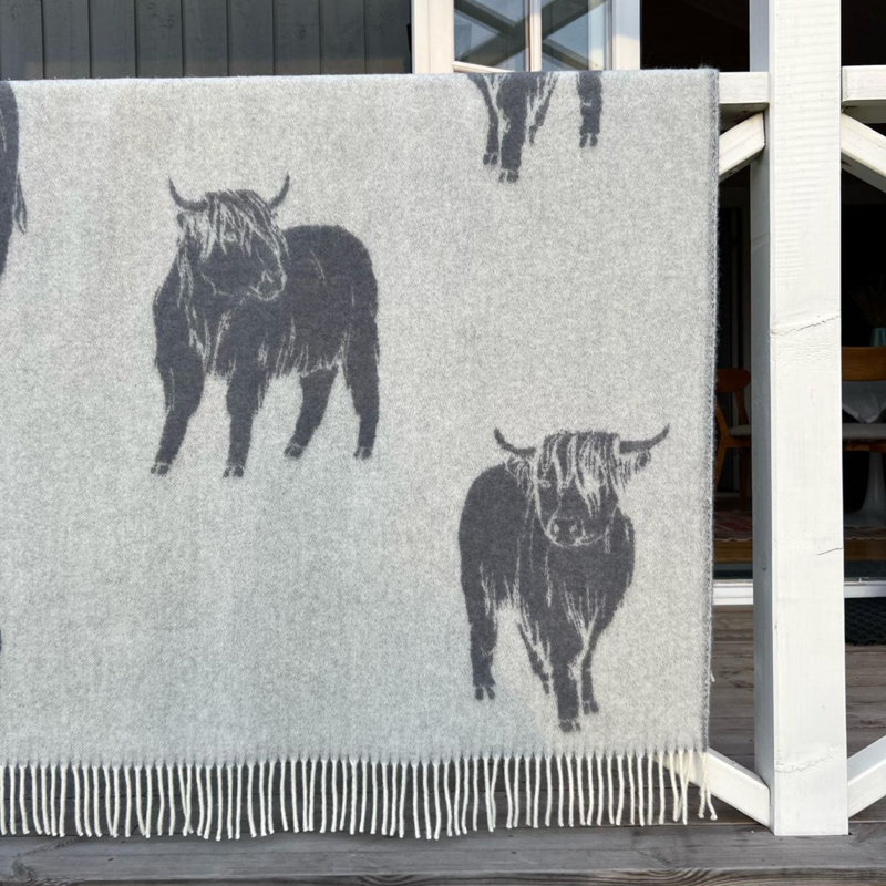 Soft Black Highland Cow Wool Throw 