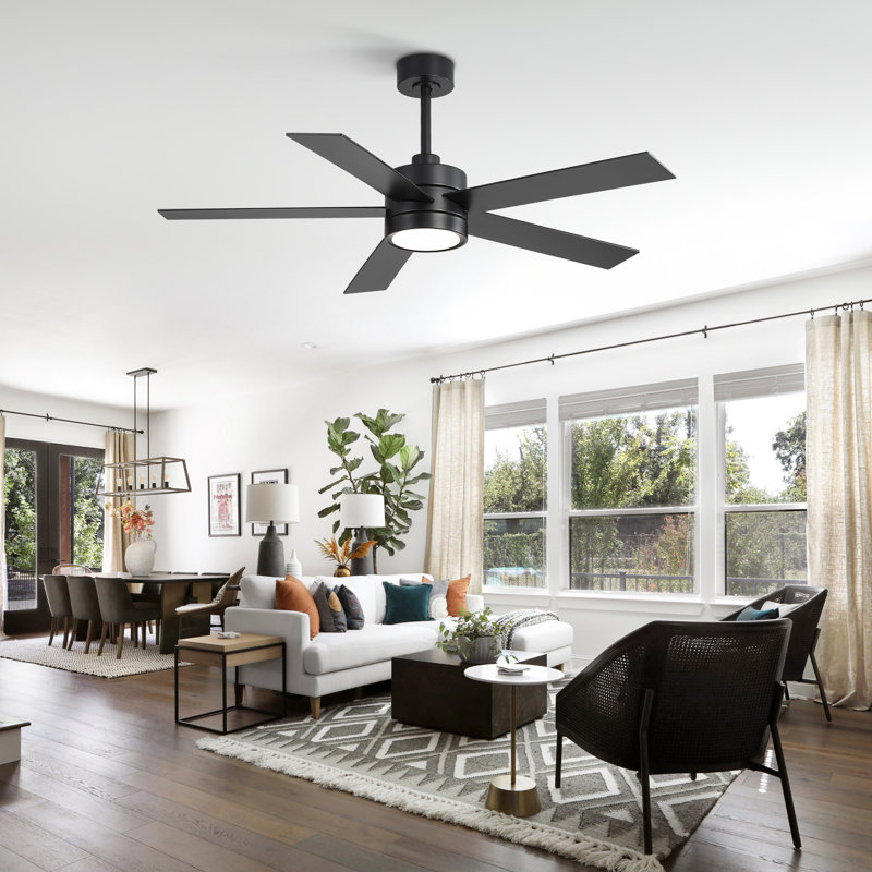 Beil Large Modern Ceiling Fan with Light Kit and Remote Control, 3 LED Colours, 6 Speed Noiseless DC Motor, 5 Plywood Blades, for Indoor/Covered Outdoor Use