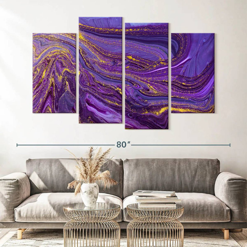 Dynamic Abstract Purple Abstract On Canvas 4 Pieces Set, 42" H x 68" W x 1.25" D