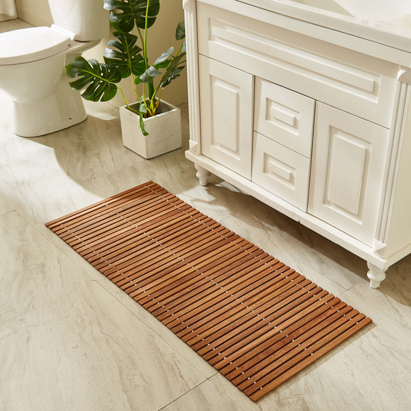  Extra-long Teak Wood Roll-up Anti-slip Shower Mat