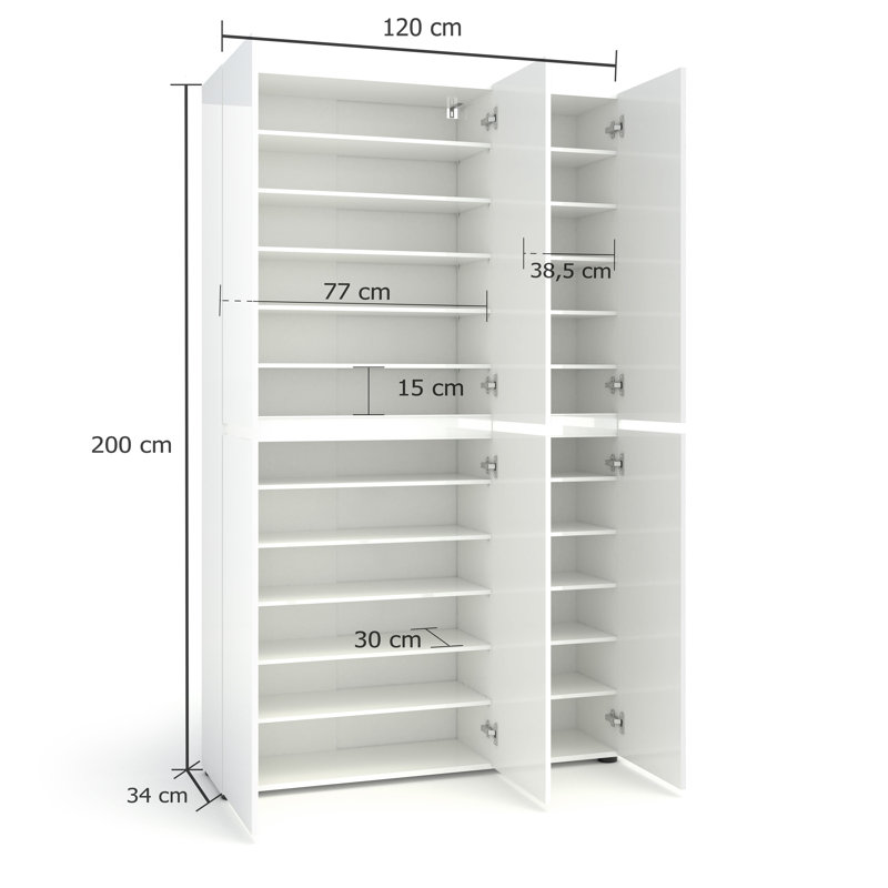 Rozek 30 Pair Shoe Storage Cabinet, White Gloss