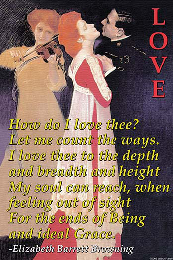 « how do i love thé ? » par elizabeth barrett, lit rétro brun, H 30 po x l 20 po x P 1,5 po