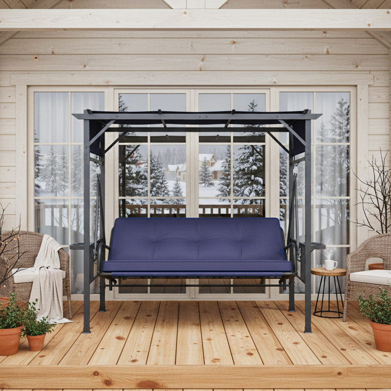 3 Person Porch Swing with Canopy, Dark Blue