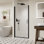 Porte de douche sans cadre de l 34 po x l 3/8 po x H 72 po, portes de verre pivotantes avec verre trempé clair de 1/4 po (6 mm), porte de douche battante noire matte réglable