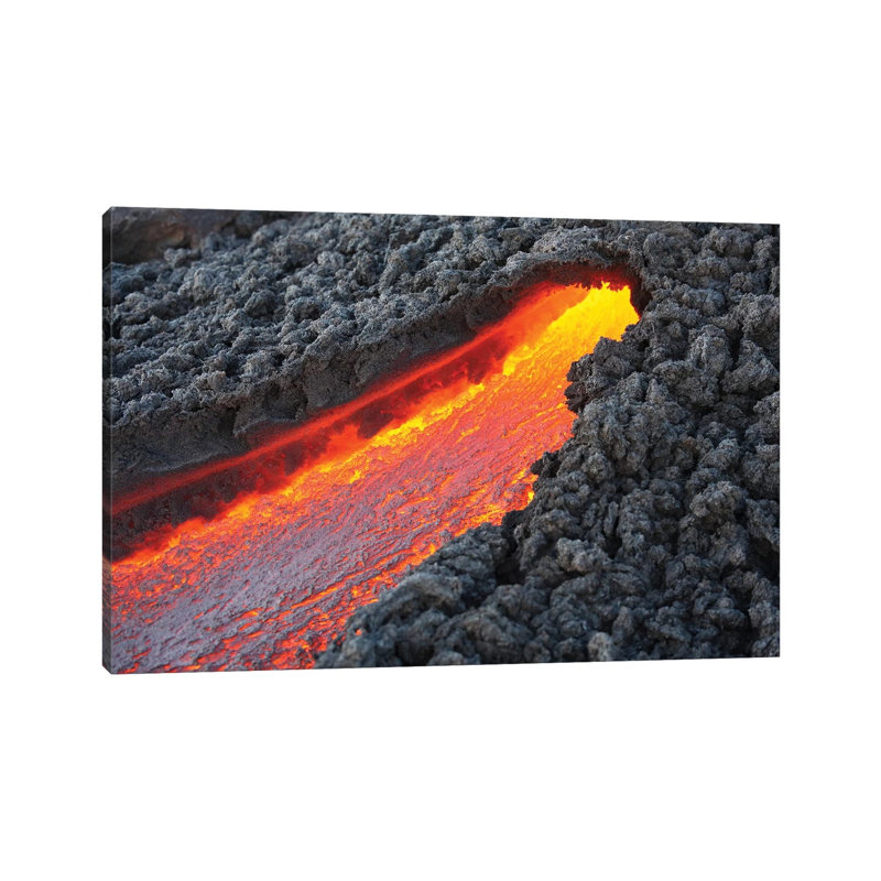 Lava Flowing From Small Tunnel On Flank Of Pacaya Volcano by Richard Roscoe - Wrapped Canvas Print, 20.32 cm H x 30.48 cm W