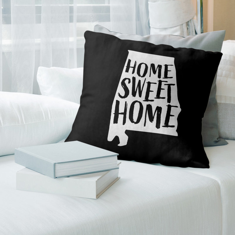 Coussin Home Sweet Alabama, Alabama, Noir, Sergé de coton