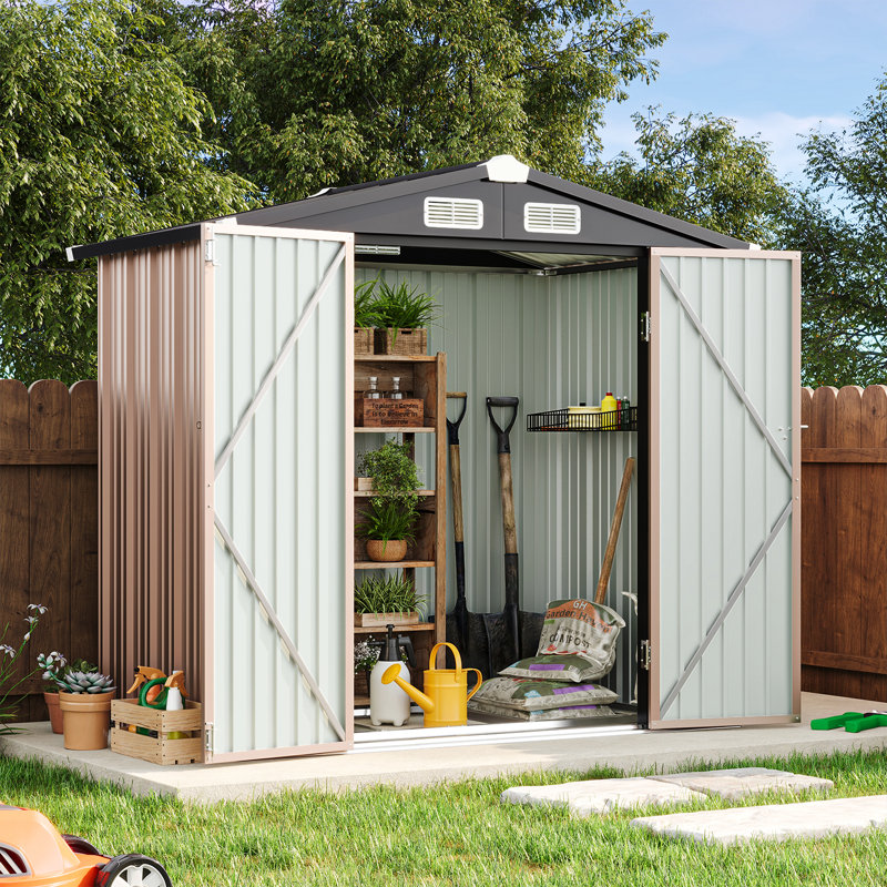 6 Ft. W X 4 Ft. D Metal Storage Shed Kit Including Base Frame, Brown