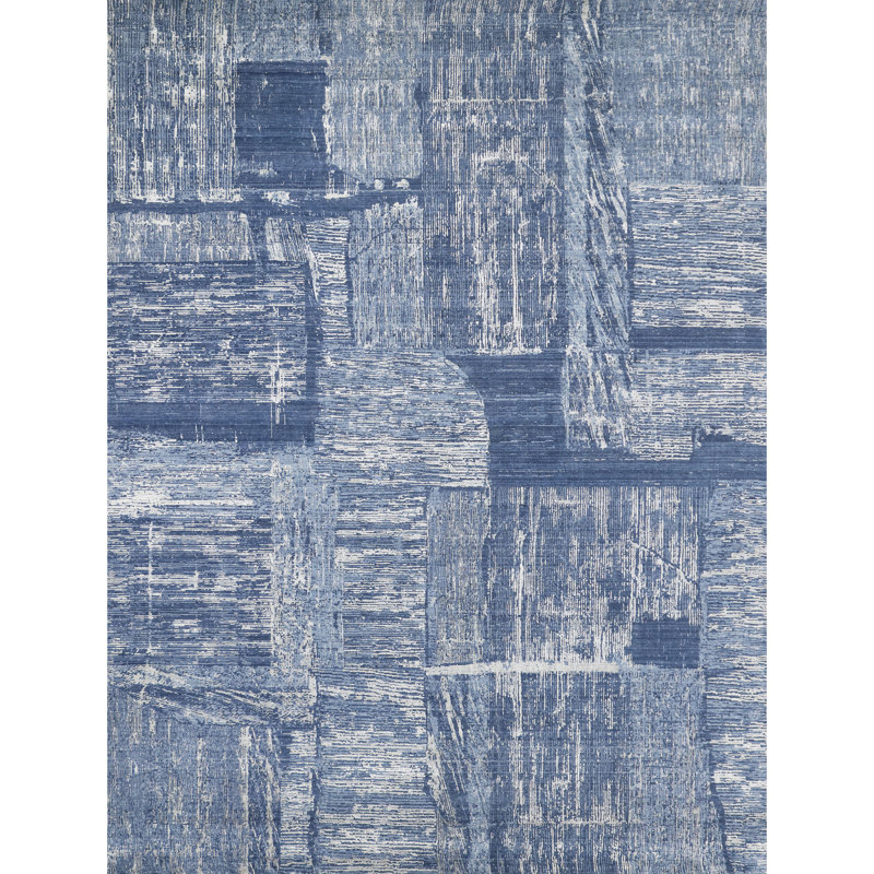 Tapis bleu / gris tissé à la main de haute qualité, Rectangle 6 pi x 9 pi